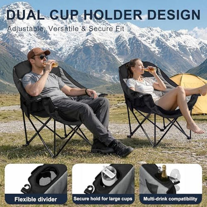 Oversized Camping Chairs 2 Pack, 500 LBS Heavy Duty Folding Chairs, Grey