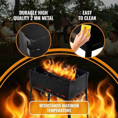 CKG Portable Charcoal Grill Heavy Duty Folding Mangal BBQ Outdoor Grill for Kabab, Shashlyk, Camping Portable Grill for Travel, 6 Skewers (Skewers not included in set) 2 mm Metal Thickness