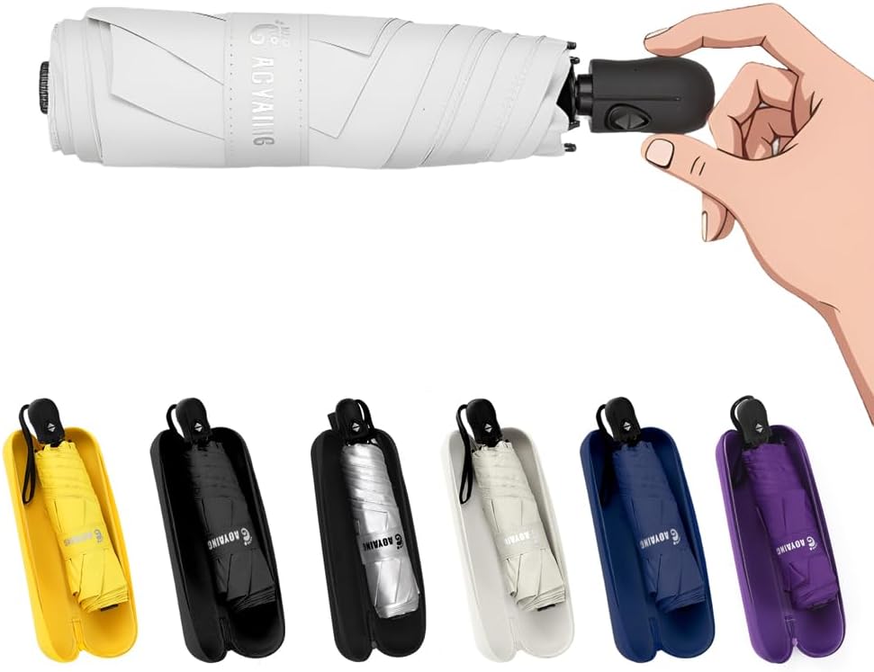 GAOYAING Compact Automatic Travel Umbrella with Case, Mini Small Folding Sun UV, Pocket Purse Umbrella