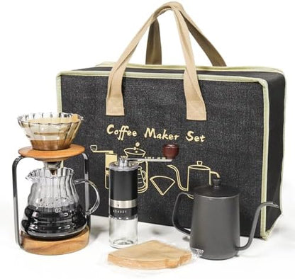 SOTECH Pour Over Coffee Maker Set with Dripper Stand Coffee Filters Paper Coffee Grinder Gift for Coffee Lovers