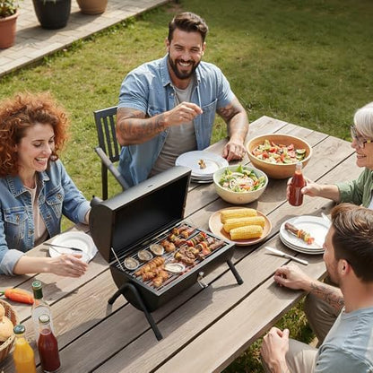 VINGLI Portable Double Sides Charcoal Grill, Wooden Handle, Storage Bag, Multi-functional Metal Compact Tabletop BBQ Outdoor Charcoal Grill for Camping Travel Picnic Patio