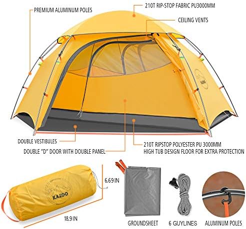 KAZOO Waterproof Backpacking Tent Ultralight 1/2 Person Lightweight Camping Tents 1/2 People Hiking Tents Aluminum Frame Double Layer