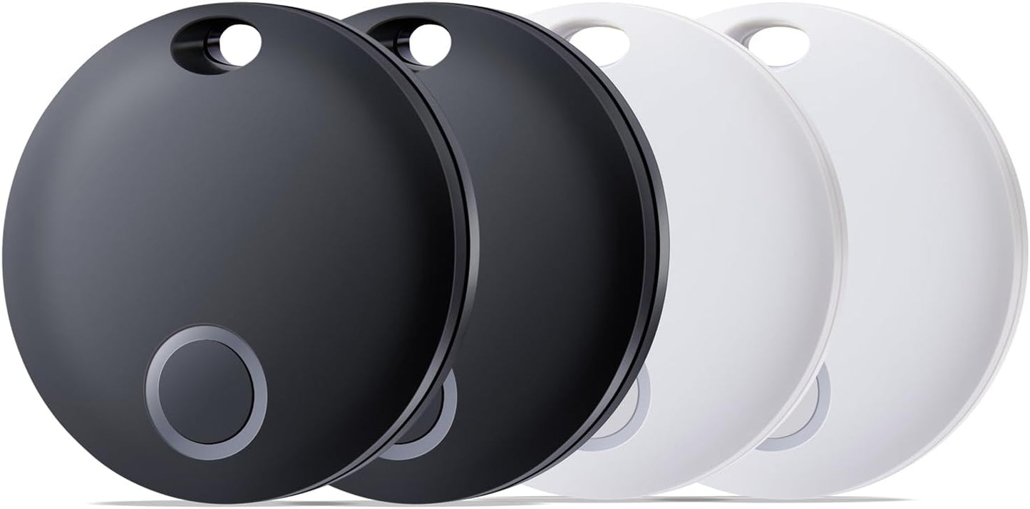 Reyke Smart Tag, Bluetooth Luggage Tracker, Works with Apple Find My (iOS Only), Item Locator for Key, Luggage, Backpack, Wallet, IP67 Waterproof, 4 Pack, Black+White