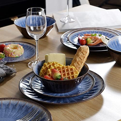 Melamine Dinnerware Sets 12 Pcs, Plates and Bowls Sets, Melamine Plates, Outdoor Dishes Sets, Unbreakable Dinnerware, Serving Dishes for Entertaining, Dishwasher Safe, BPA Free (Classic Blue)