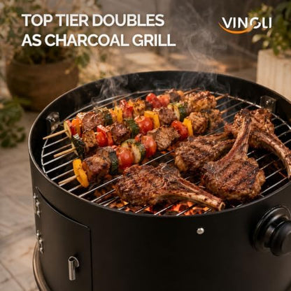 VINGLI 18 Inch Multi-Layer Charcoal BBQ Smoker Grill, Heavy Duty Round Grill, Vertical Smoker with Thermometer, for Outdoor Cooking, Patio, Parties, Backyard