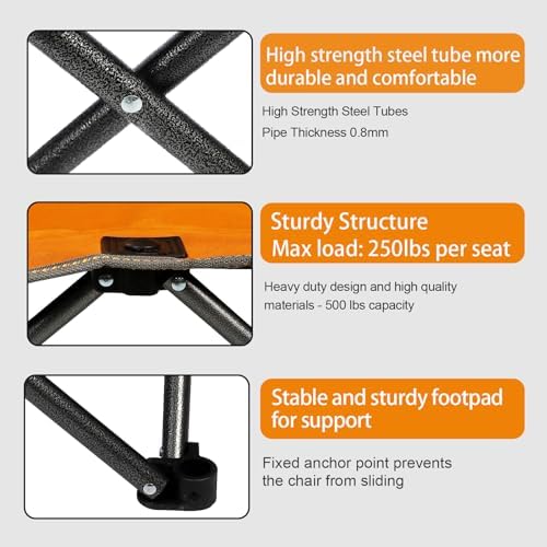 Northroad Outdoor Camping Chair Set of 3,Folding Padded Camp Chair w/1 Sofa,2 Single Chairs,Collapsible Conversation Set for Family Patio, Beach(Orange)