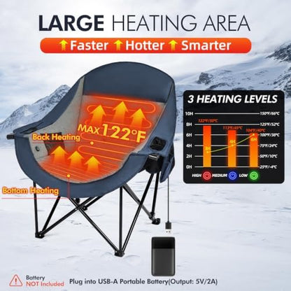 Heated Oversized Camping Chair 2 Pack - Heavy Duty Padded Outdoor Chairs