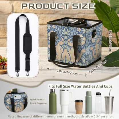 Reusable 4 Cup Insulated Drink Carrier with Handle, Vintage Print