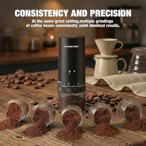 Portable Electric Burr Coffee Grinder - Cordless Rechargeable Coffee Grinder with Ceramic Conical Burr, USB-C, Ultra Quiet <65dB, 38 Adjustable Settings, Travel Coffee Grinder for Camping Office Home
