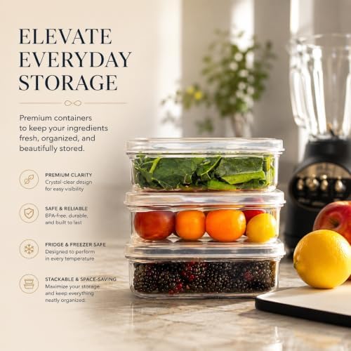 Lustroware Micro Clear Transparent Food Storage Containers with Lids – BPA-Free, Shatterproof, Dishwasher & Microwave Safe, 21oz Stackable Refrigerator Organizer Bins, Made in Japan, Set of 12