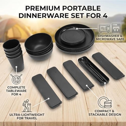 VINGVO Dinnerware Set for 4, Microwave Safe PP Plates Bowls