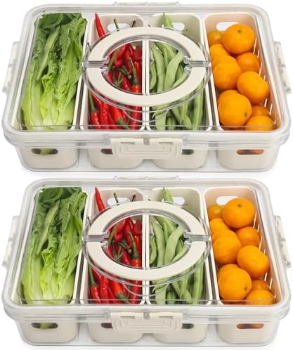 2 Pcs Salad Bar Containers for Fridge with Lid, Fruit Storage Veggie Tray