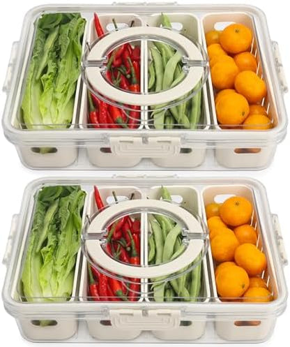 2 Pcs Salad Bar Containers for Fridge with Lid, Fruit Storage Veggie Tray