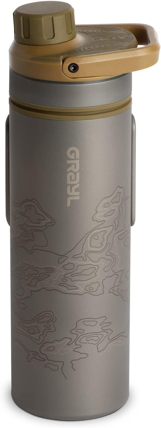 GRAYL UltraPress Titanium 16.9 oz Water Purifier & Filter Bottle for Hiking, Backpacking, Survival, Bushcraft, Travel (Coyote Brown)