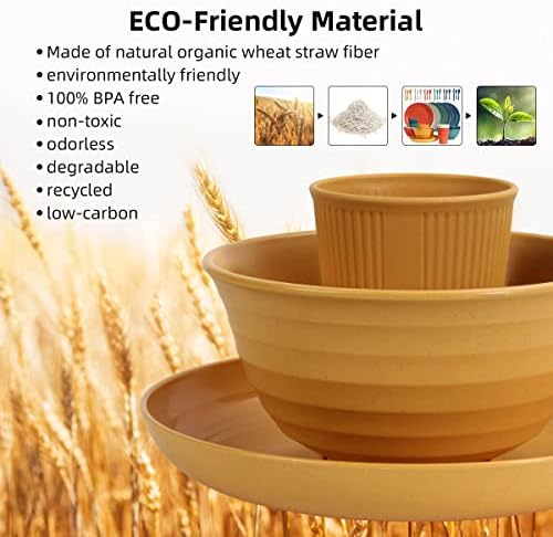 Wheat Straw Dinnerware Sets 36 Piece Unbreakable Dinnerware Sets, Reusable Wheat Straw Plates and Bowls Sets, Travel Camping Cutlery Set, Dishwasher Microwave Safe Dinnerware Colourful