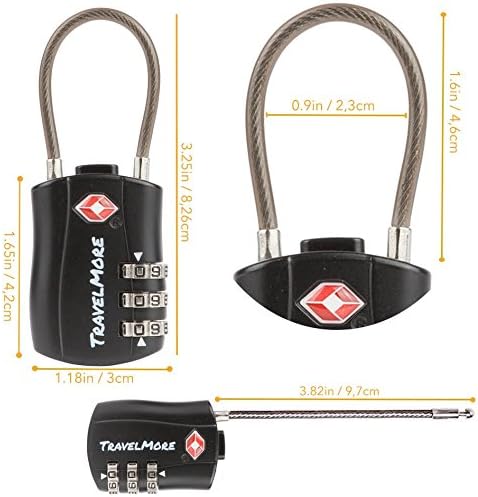 8 Pack TSA Approved Travel Combination Cable Luggage Locks for Suitcases - 4 Black & 4 Orange