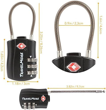TSA Approved Travel Combination Cable Luggage Locks for Suitcases & Backpacks - 1 Pack of Black TSA Lock
