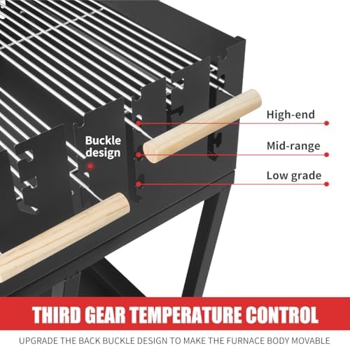Portable Charcoal Grill, Skewer Charcoal Grill with wheels for Outdoor Cooking Camping Garden