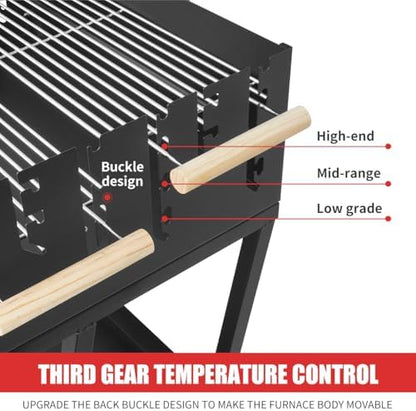 Portable Charcoal Grill, Skewer Charcoal Grill with wheels for Outdoor Cooking Camping Garden