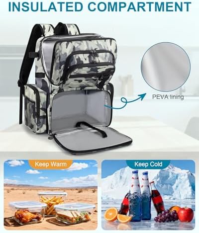 HXLGMD Fishing Backpack with Rod Holders, 43L Large Water Resistant Tackle Bag Storage Gear and Equipment with Cooler for Men Fishing, Camping, Hiking, Grey