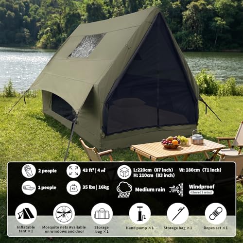 Qeroo® Luxury Inflatable Air Tent for 1-2 Person, UV-Resistant Hot Tent with Pump, Quick 5-Min Setup,600D Oxford Waterproof & Windproof,All-Season Portable Glamping Shelter,Lightweight & Easy to Carry
