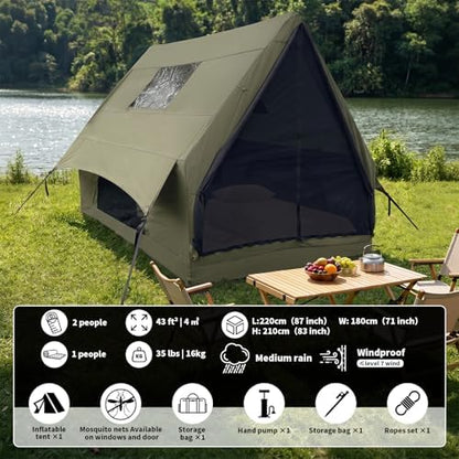 Qeroo® Luxury Inflatable Air Tent for 1-2 Person, UV-Resistant Hot Tent with Pump, Quick 5-Min Setup,600D Oxford Waterproof & Windproof,All-Season Portable Glamping Shelter,Lightweight & Easy to Carry