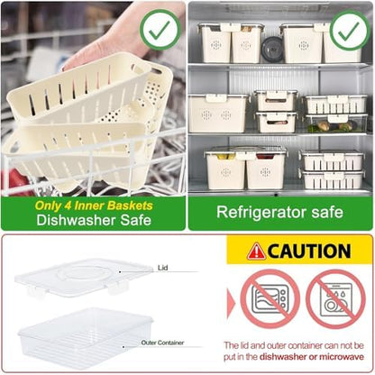 Salad Bar Containers for Fridge with Lid Handle, Fruit Storage Veggie Tray