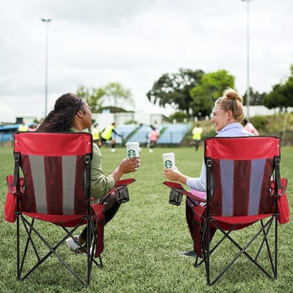 Nazhura 4 Pack Outdoor Camping Chairs Folding/Foldable/Portable with Cooler Pouch, Mesh Backrest and Cup Holder Pocket (Red, Metal, 4 Pack)