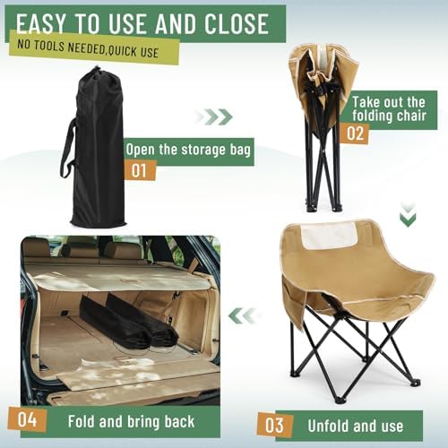 2 Pack Folding Camping Chairs Portable, Black, Khaki, Solid Color
