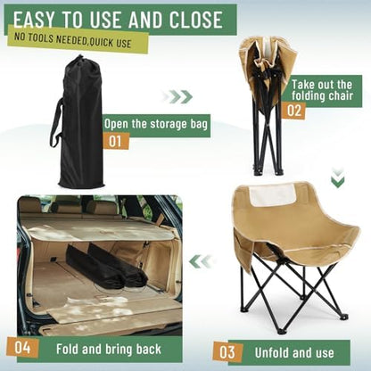 2 Pack Folding Camping Chairs Portable, Black, Khaki, Solid Color