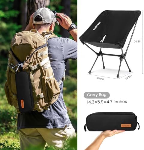 CAMEL CROWN Portable Camping Chair Folding Compact Lawn Lightweight Backpacking Chair with Carry Bag for Outdoor Hiking Beach Travel Picnic Festival Black 2pc