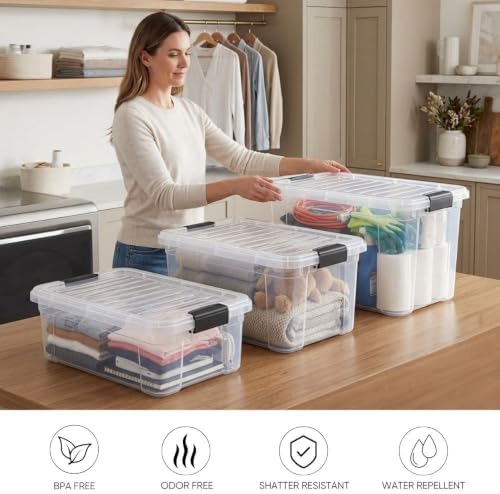 Superio Storage Bins with Lids, Clear Plastic Containers for Organizing, Stackable Totes, BPA Free, Odor Free, Organizer Boxes for Home, and Dorm (6 Pack, 36 Qt)