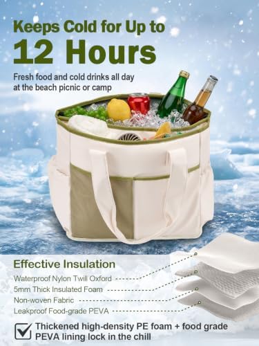 Odoland 2-in-1 Beach Cooler Bag-24 Can + 13L Dry Storage 12H Insulated