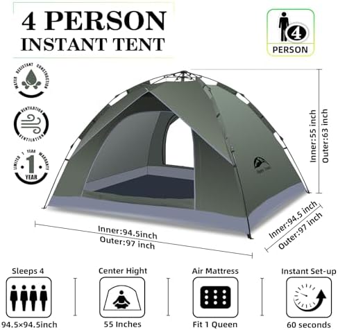 Happy Travel 2/4 Person Camping Tent, Instant Easy Pop Up Tents for Camping
