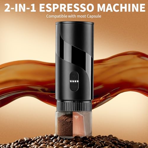 Portable Coffee Maker Set - Travel Coffee Maker, Electric Espresso Machine for Camping, Travel, Car, RV, Hiking, with Ground Coffee & Capsule Accessories, Milk Frother, Grinder, Gift for Coffee Lover