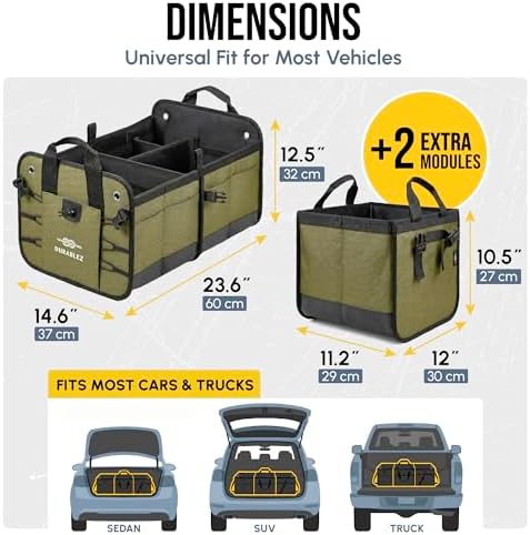 5-Section Extra Large Heavy Duty Trunk Organizer, Military Green