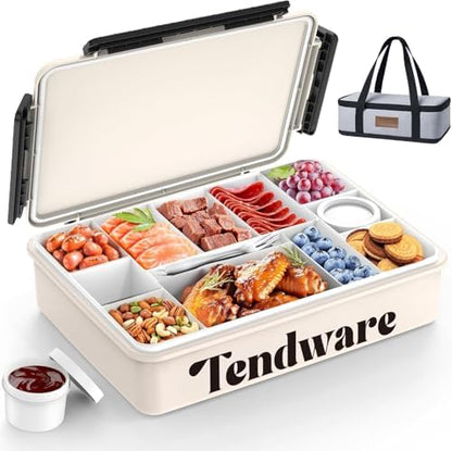 Chilled Portable Snackle Box Container, Beach Essentials for Summer, Divided Serving Tray with Reusable Ice Pack & Insulated Bag, Snack Containers for Road Trip Charcuterie Snack Picnic
