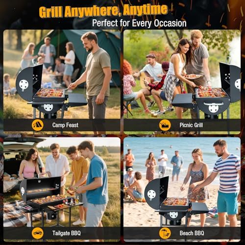 Charcoal BBQ Grills Outdoor: Spacious Barrel Barbecue Grill