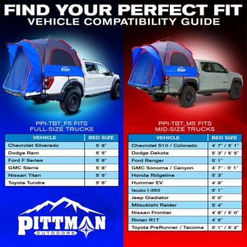Pittman - Truck Bed Tent with EZ-UP Design - Pickup Truck Tent for Camping - Includes Rain Fly, Extra Wide Entry, Oversize Air Mesh & Porch Cover - Premium Pickup Bed Camper