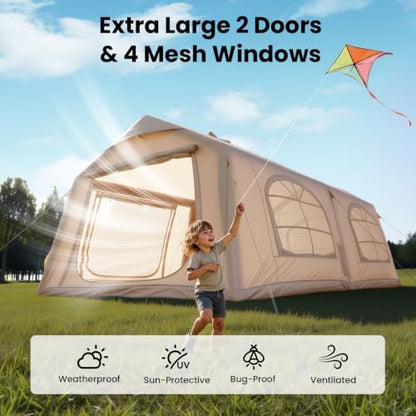 Inflatable Tents for Camping, Large Blow Up Tent with Hand Pump, Easy Setup InflatableTent 4 Season Tent, Waterproof Oxford Air Glamping Tents for Camping Adult 4/6/8/10/12 Person