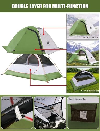 AYAMAYA 4 Season Waterproof 2 Person Backpacking Tent with Aluminum Poles