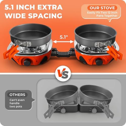20000 BTU Propane Camping Stove with Cookware Set & Carry Bag Orange