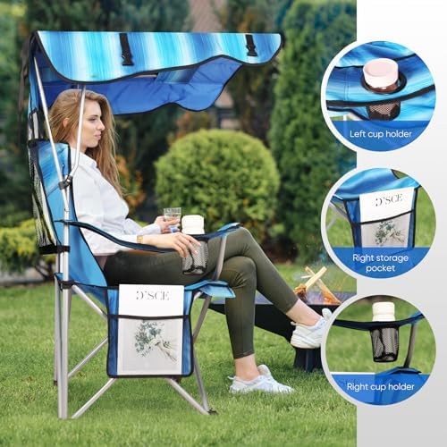 VTOY Portable Folding Camping Chair with Canopy, Outdoor Sun Shade Chair