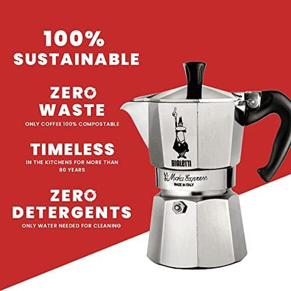 Bialetti - Moka Express: Iconic Stovetop Espresso Maker, Makes Real Italian Coffee, Moka Pot 1 Cup (2 Oz - 60 Ml), Aluminium, Silver (Pack of 6)