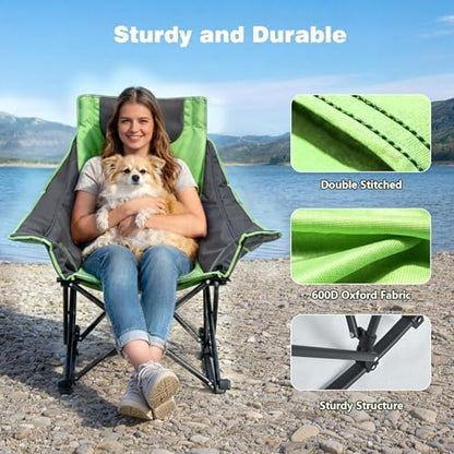 SUNNYFEEL Oversized Rocking Camping Chair 2 Pack, Fully Padded Patio Chair with Side Pocket, High Back Portable Lawn Recliner with Carry Bag, Outdoor Rocker Camp Chairs for Adults Heavy Duty 500 LBS