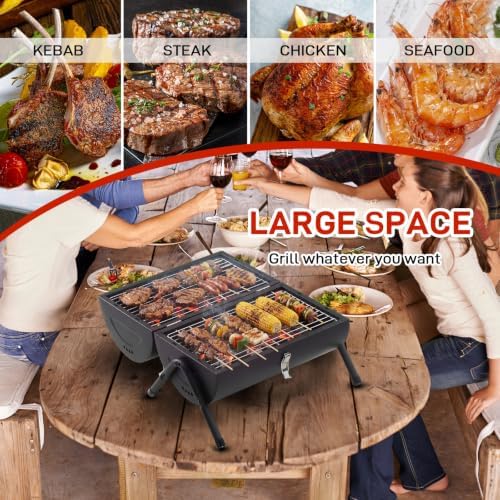 2-Sided Portable Charcoal Grill, Dual Zone with Carry Bag, 13in Tabletop