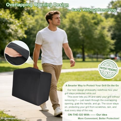 24 Inch Walk-with Portable Tabletop Grill Cover with Overlapping Opening for Carry Without Removing, Waterproof 600D BBQ Grill Cover for Cuisinart CGG-306, Royal Gourmet GT1001, Pit Boss 75275
