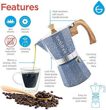 GROSCHE Milano Stovetop Espresso Maker Moka Pot 3 espresso Cup, 5 oz Indigo