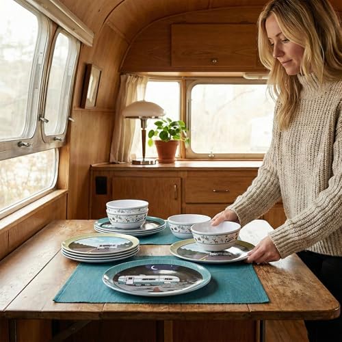 Melamine Dinnerware Set, 12-Piece Camping Dishes, Service for 4