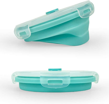 Collapsible Bowl Silicone Collapsible Container Food Storage Containers Collapsible Camping Bowl for Travel Camping Hiking with Airtight Plastic Lids and 2Pack Silicone Dish Sponges- Blue, 800ml